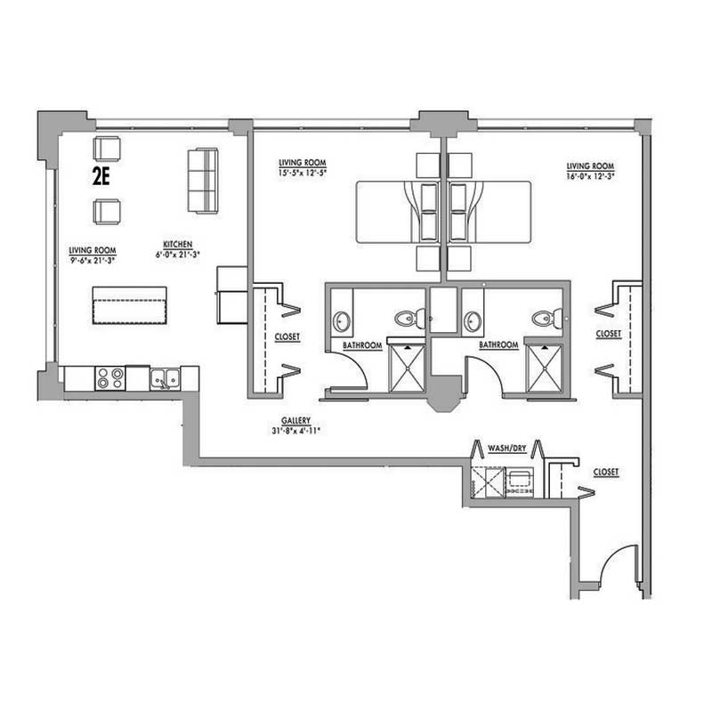 Loft Floor Plan 2E 1291 SQ FT1